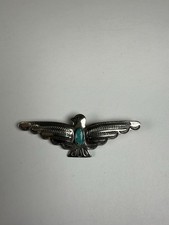 Vintage Navajo Fred Harvey Era Sterling Silver Thunderbird With Tuquoise Stone