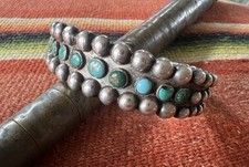 VTG Native American Trading Post Era Fred Harvey Turquoise Silver Row Bracelet - Additional view 1
