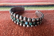 VTG Native American Trading Post Era Fred Harvey Turquoise Silver Row Bracelet