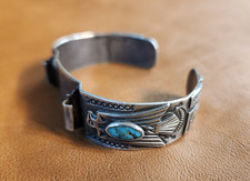 Antique FRED HARVEY ERA Navajo WHIRLING LOG THUNDERBIRD Watch Band Bracelet - Additional view 5