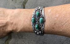 Maisels Sterling 925 Fred Harvey Era Green Turquoise Stamped Cuff Bracelet - Additional view 6