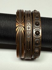 3 Vintage Fred Harvey Era Navajo Copper Stamped Cuff Bracelets Size 6