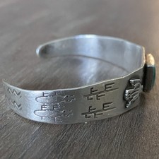 Vtg Fred Harvey Era Sterling Silver Cuff Native American Thunderbird Turquoise - Additional view 2