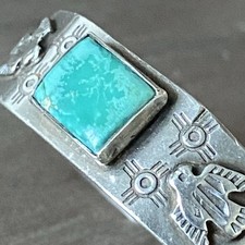Vtg Fred Harvey Era Sterling Silver Cuff Native American Thunderbird Turquoise - Additional view 15