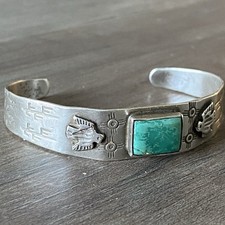Vtg Fred Harvey Era Sterling Silver Cuff Native American Thunderbird Turquoise - Additional view 16