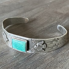 Vtg Fred Harvey Era Sterling Silver Cuff Native American Thunderbird Turquoise - Additional view 18