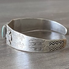 Vtg Fred Harvey Era Sterling Silver Cuff Native American Thunderbird Turquoise - Additional view 19
