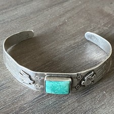 Vtg Fred Harvey Era Sterling Silver Cuff Native American Thunderbird Turquoise - Additional view 4