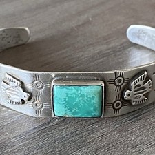 Vtg Fred Harvey Era Sterling Silver Cuff Native American Thunderbird Turquoise - Additional view 5