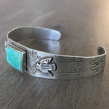Vtg Fred Harvey Era Sterling Silver Cuff Native American Thunderbird Turquoise - Additional view 6