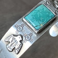 Vtg Fred Harvey Era Sterling Silver Cuff Native American Thunderbird Turquoise - Additional view 9