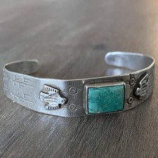 Vtg Fred Harvey Era Sterling Silver Cuff Native American Thunderbird Turquoise