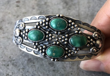 Maisels Sterling 925 Fred Harvey Era Green Turquoise Stamped Cuff Bracelet - Additional view 5