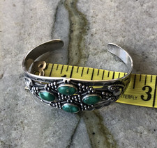 Maisels Sterling 925 Fred Harvey Era Green Turquoise Stamped Cuff Bracelet - Additional view 7