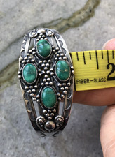 Maisels Sterling 925 Fred Harvey Era Green Turquoise Stamped Cuff Bracelet - Additional view 8