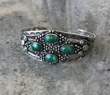 Maisels Sterling 925 Fred Harvey Era Green Turquoise Stamped Cuff Bracelet