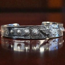 Vintage Fred Harvey Sterling Silver American Indian Thunderbird Cuff Bracelet - Additional view 10