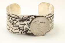 Vintage Navajo Sterling Silver Old Pawn Harvey Stamped Thunderbird Cuff Bracelet - Additional view 1