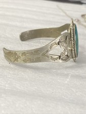 Vtg Nickel Silver Turquoise BELL TRADING POST Cuff Fred Harvey Zia Sun Route 66 - Additional view 11