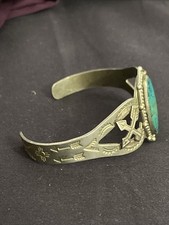Vtg Nickel Silver Turquoise BELL TRADING POST Cuff Fred Harvey Zia Sun Route 66 - Additional view 3