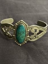 Vtg Nickel Silver Turquoise BELL TRADING POST Cuff Fred Harvey Zia Sun Route 66 - Additional view 7