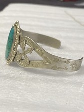 Vtg Nickel Silver Turquoise BELL TRADING POST Cuff Fred Harvey Zia Sun Route 66 - Additional view 9