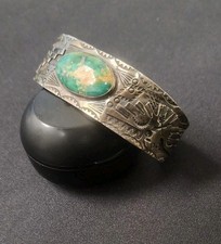 Vintage Fred Harvey Era Navajo Estate Jewelry Thunderbird Stamped Cuff Bracelet - Additional view 2