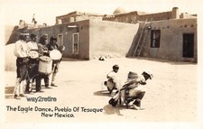 Postcard NM Tesuque Pueblo "The Eagle Dance" New Mexico Fred Harvey RPPC c1920