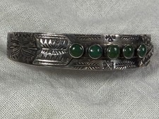 Native American Silver Turquoise Cuff Bracelet Fred Harvey Era Arrowhead Design - Additional view 1