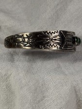 Native American Silver Turquoise Cuff Bracelet Fred Harvey Era Arrowhead Design - Additional view 3