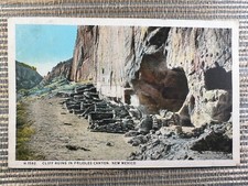 Cliff Ruins in Frijoles Canyon Santa Fe New Mexico Postcard Fred Harvey