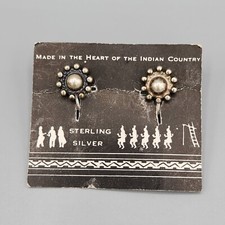 NOS Dainty Fred Harvey Era Sterling Silver Beaded Dome Screw Back Earrings 3.5g