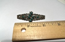 Vintage Navajo Fred Harvey Era Sterling Silver Bar Brooch With Green Turquoise