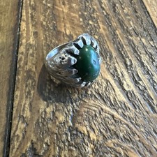 Vintage Fred Harvey Era Navajo Green Turquoise Sterling Silver Ring Size 8
