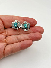 VTG Fred Harvey Style Sterling Green Turquoise Stud Earrings Petite Thunderbird - Additional view 11