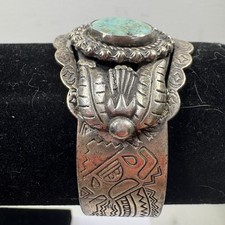 VTG Southwestern Fred Harvey Era Silver Tone Cuff Bracelet with Turquoise Stone - Additional view 2