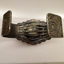 VTG Southwestern Fred Harvey Era Silver Tone Cuff Bracelet with Turquoise Stone - Additional view 6