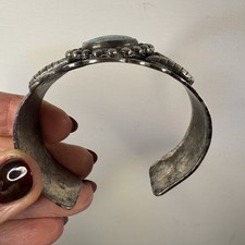 VTG Southwestern Fred Harvey Era Silver Tone Cuff Bracelet with Turquoise Stone - Additional view 9