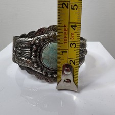 VTG Southwestern Fred Harvey Era Silver Tone Cuff Bracelet with Turquoise Stone - Additional view 10