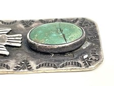 Vtg Fred Harvey Era Sterling Pendent Turquoise Thunderbird Dog Tag Style Flaw - Additional view 3