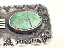 Vtg Fred Harvey Era Sterling Pendent Turquoise Thunderbird Dog Tag Style Flaw - Additional view 4