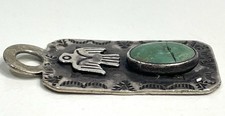 Vtg Fred Harvey Era Sterling Pendent Turquoise Thunderbird Dog Tag Style Flaw - Additional view 5