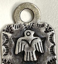 Vtg Fred Harvey Era Sterling Pendent Turquoise Thunderbird Dog Tag Style Flaw - Additional view 7