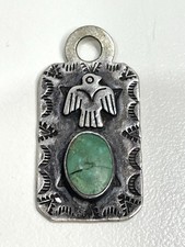 Vtg Fred Harvey Era Sterling Pendent Turquoise Thunderbird Dog Tag Style Flaw
