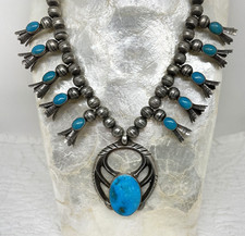 Vtg JP Pacific Jewelry Fred Harvey Era Sterling Squash Blossom Necklace - Additional view 1