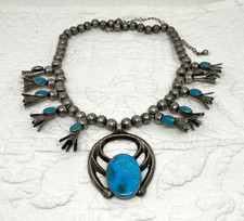 Vtg JP Pacific Jewelry Fred Harvey Era Sterling Squash Blossom Necklace - Additional view 3