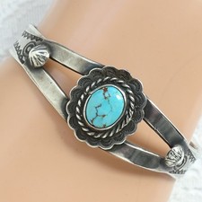 Old SMALL Navajo Fred Harvey Era Turquoise Cuff Bracelet 925 Sterling Handmade - Additional view 2