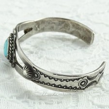 Old SMALL Navajo Fred Harvey Era Turquoise Cuff Bracelet 925 Sterling Handmade - Additional view 5