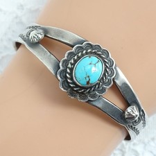 Old SMALL Navajo Fred Harvey Era Turquoise Cuff Bracelet 925 Sterling Handmade