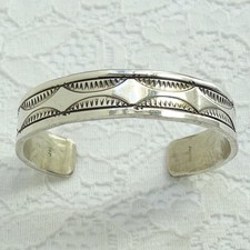 Vintage JM Fred Harvey Era Navajo Ingot Silver Cuff Bracelet Book Piece Stamped - Additional view 2